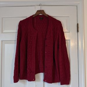 Red/maroon cardigan sweater